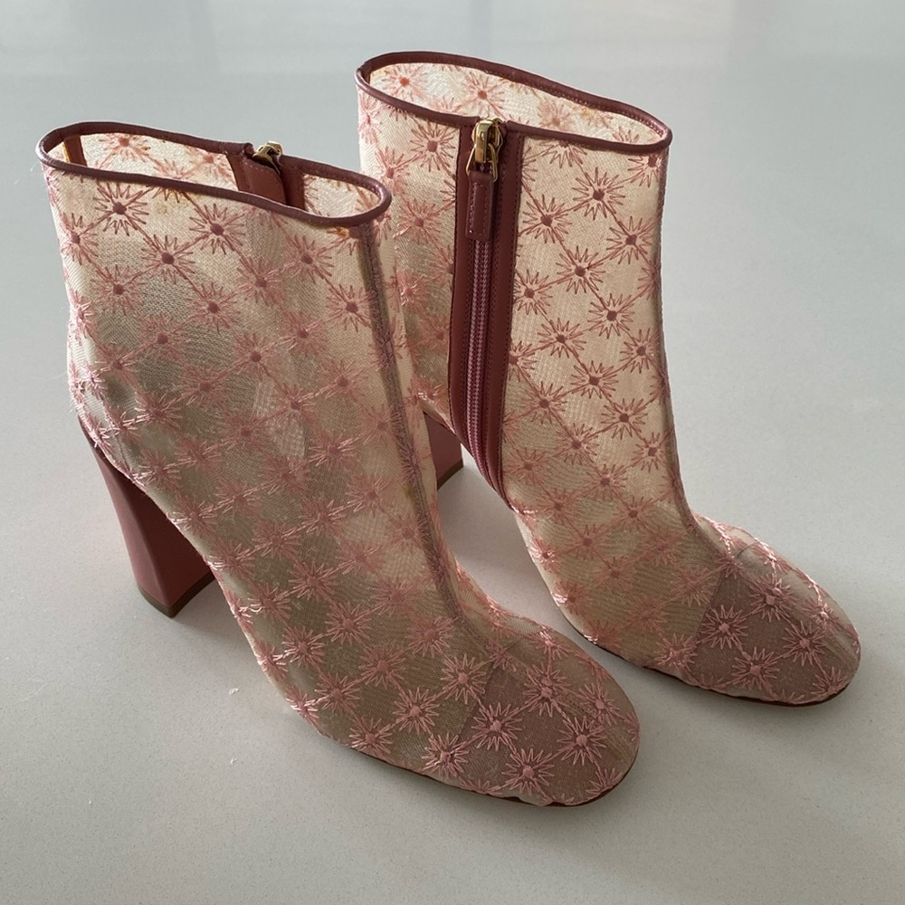 Mansur Gavriel Embroidered Heeled Ankle Boots- 3.5”